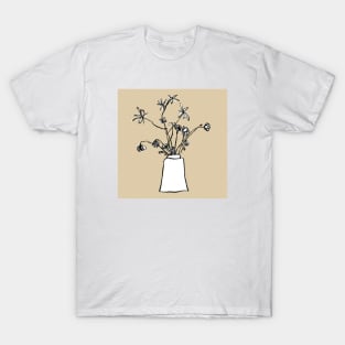 Beige Inky Vase of Flowers T-Shirt